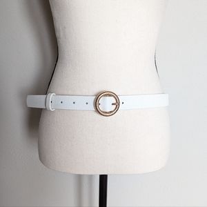 White and gold faux leather textured adjustable belt